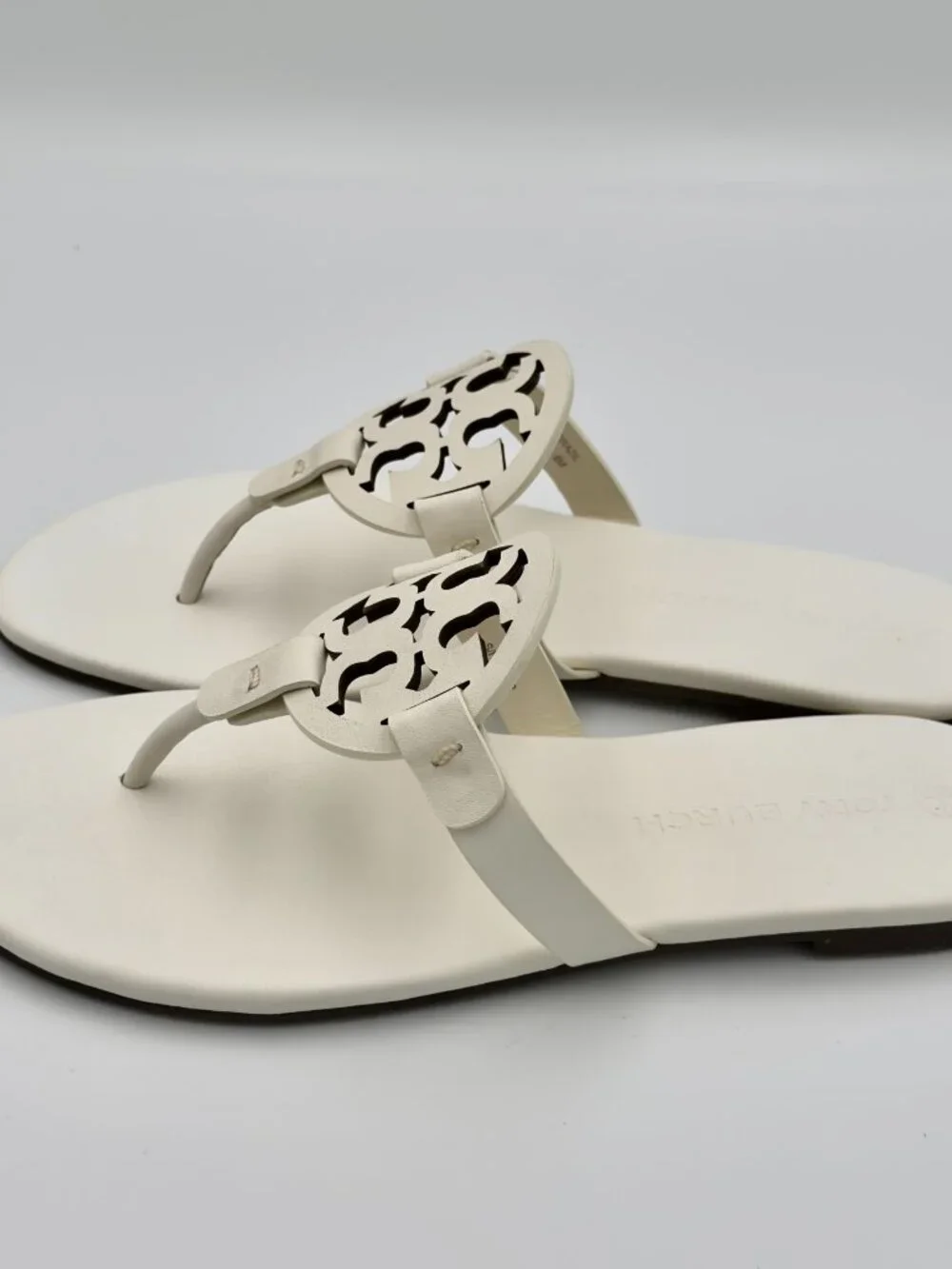 Tory Burch Miller Soft Sandals Ivory Leather Size 8